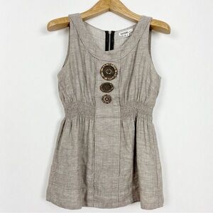 Kensie 100% Linen Greige Boho Sleeveless Top Tunic Decorative Buttons Size Large